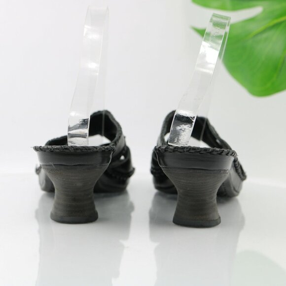 Nurture Womens Sandal Size 7 Black Leather Toe Post Block Heel Mule Slide Braid - Picture 7 of 12